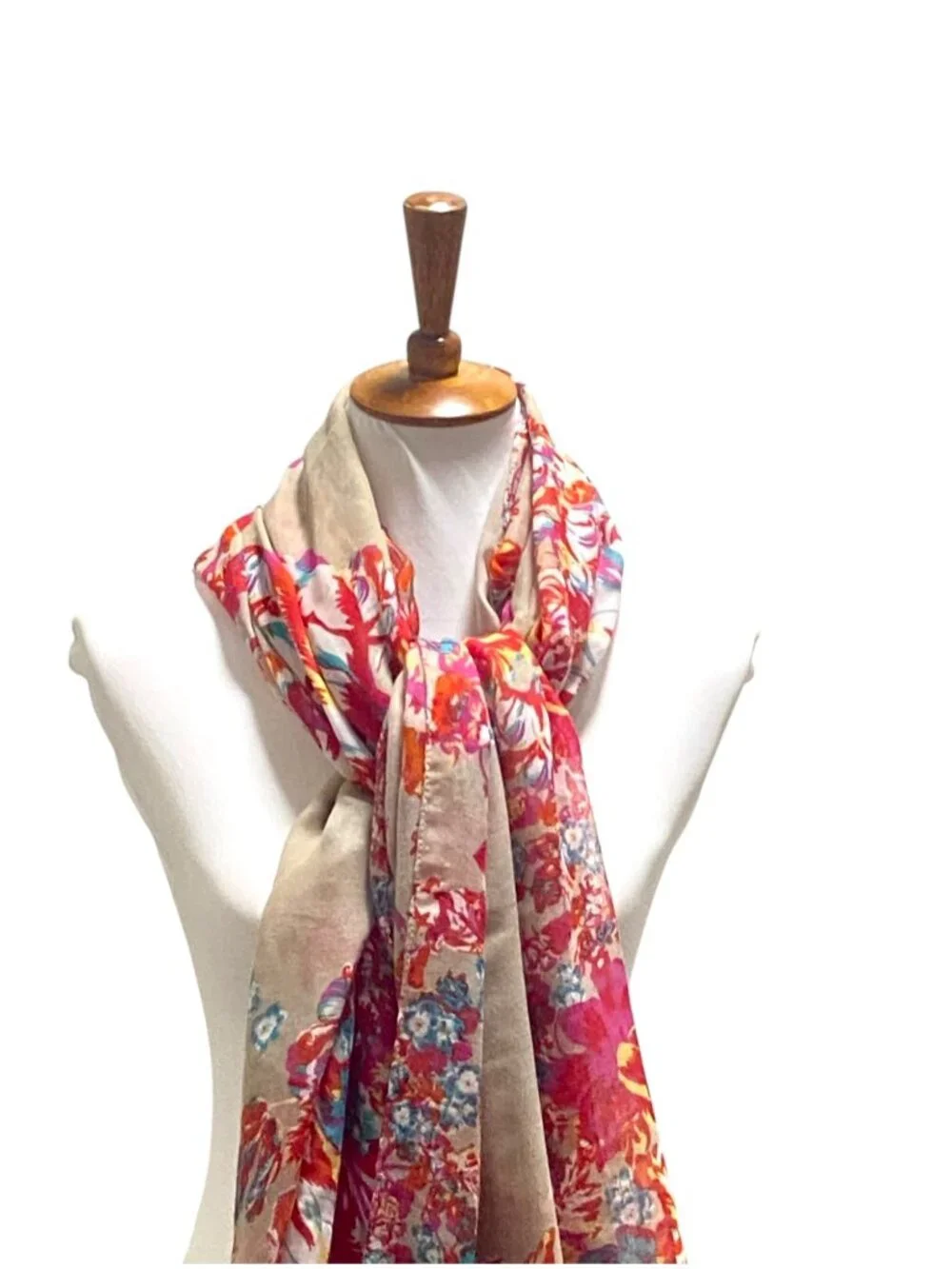 Floral Blanket Scarf Beige One Size Boho Coastal Beach Spring Vacation Resort